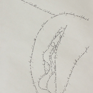 The Vulva, Marc Molk, 2013, calligramm, indian ink on old paper, 11,3 x 7,8 in