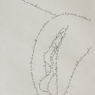 La vulve, Marc Molk, 2013, calligramme, encre de chine sur papier, 28,8 x 19,8 cm