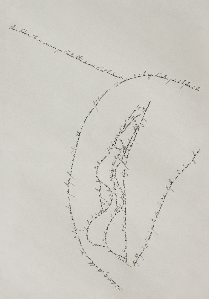 The Vulva, Marc Molk, 2013, calligramm, indian ink on old paper, 11,3 x 7,8 in