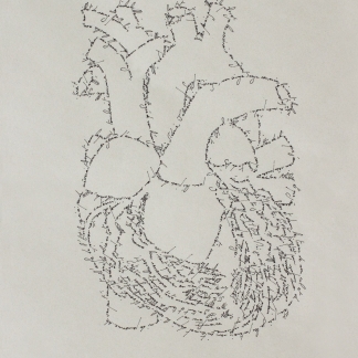 Le coeur, Marc Molk, 2013, calligramme, encre de chine sur papier, 28,8 x 19,8 cm