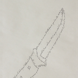 Le couteau, Marc Molk, 2013, calligramme, encre de chine sur papier, 28,8 x 19,8 cm