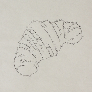 Le croissant, Marc Molk, 2013, calligramme, encre de chine sur papier, 28,8 x 19,8 cm