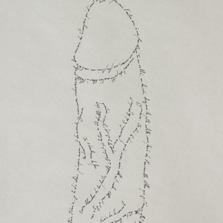 The Penis, Marc Molk, 2013, calligramm, indian ink on old paper, 11,3 x 7,8 in