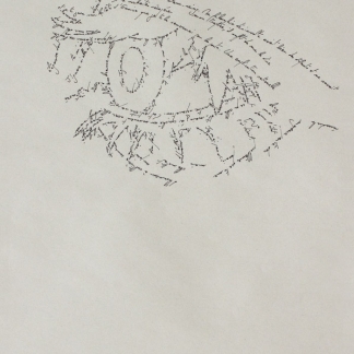 The Eye, Marc Molk, 2013, calligramm, indian ink on old paper, 11,3 x 7,8 in