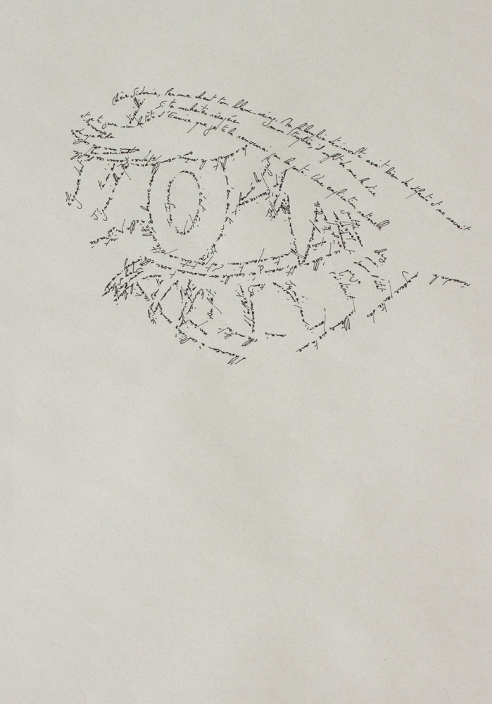 The Eye, Marc Molk, 2013, calligramm, indian ink on old paper, 11,3 x 7,8 in
