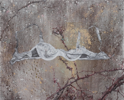 Le coeur de Clémentine est une rose fanée, Marc Molk, 2014, huile et acrylique sur toile, 81 x 100 cm