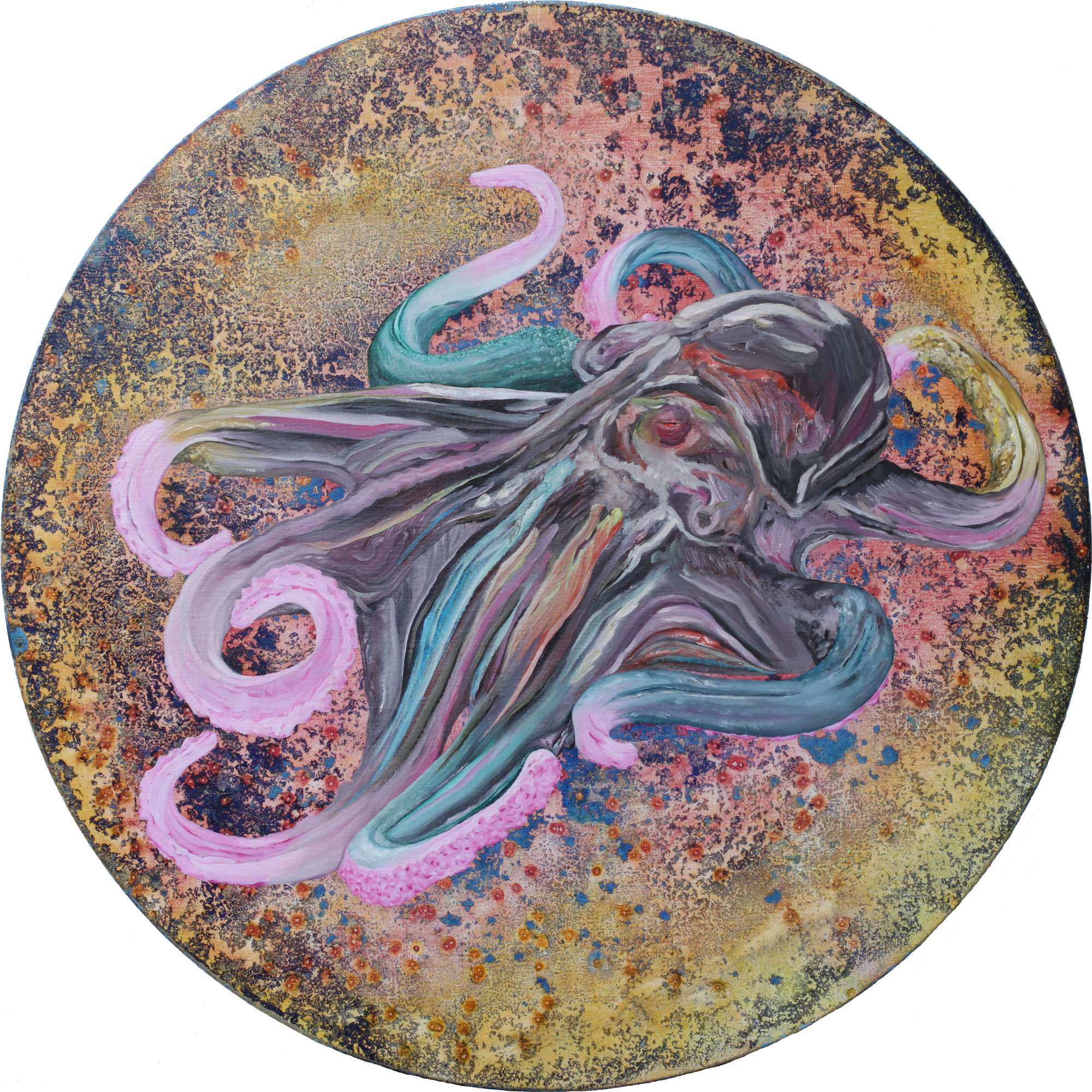 Le dépit amoureux, Marc Molk, 2014, huile et acrylique sur toile, diamètre 80 cm