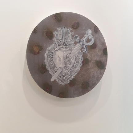 La vieille algèbre des peines d'amour, Marc Molk, 2016-2017, huile et acrylique sur toile, diamètre 80 cm