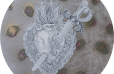 La vieille algèbre des peines d’amour, Marc Molk, 2017, huile et acrylique sur toile, diamètre 80 cm