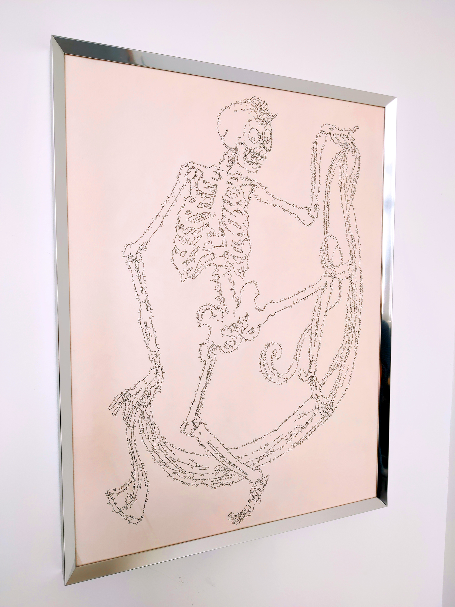 Mad skeleton with a stole (Philosophy in the Bedroom), Marc Molk, 2016, Calligram, Indian ink on paper, 25,5 x 19,5 in