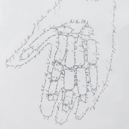 La Nature humaine (détail), Marc Molk, 2021, calligramme, encre de Chine et acrylique sur papier, 84,5 x 129,5 cm